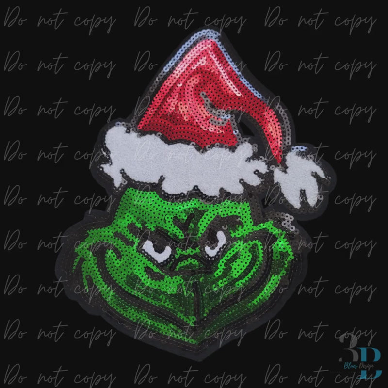 Sequin Grinchhhyy Christmas Green Sequin | Iron-on Patch