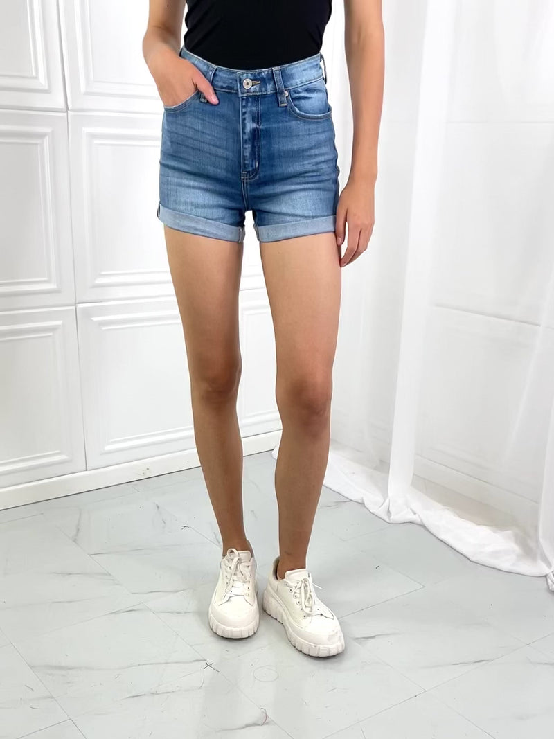 Hazel Blues® |  Kancan High Rise Medium Stone Wash Denim Shorts