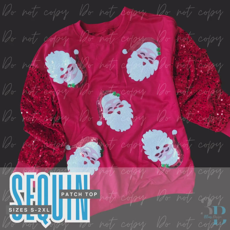 Red Sequin Santa Sweatshirt | Embroidered Christmas Top
