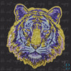 Tiger | Purple and Gold | Yellow Backing | Tiger Face Sequin Iron-on Patch