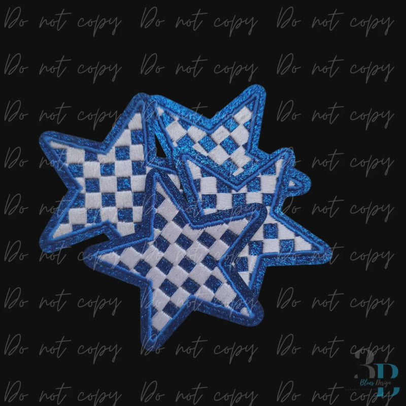 Checkered Glitter Blue Star Iron on Patch - Game Day Patch (3")
