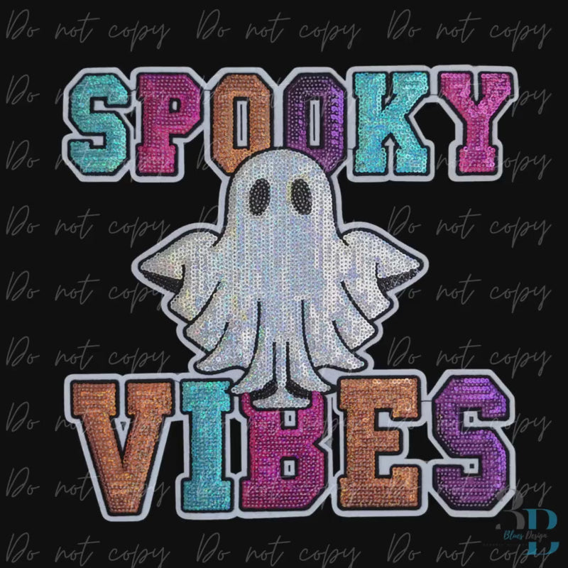 XL Spooky Vibes Ghost Sequin Iron-on Patch