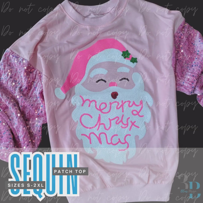 Pink Sequin Santa Sweatshirt | Embroidered Christmas Holiday Sweater