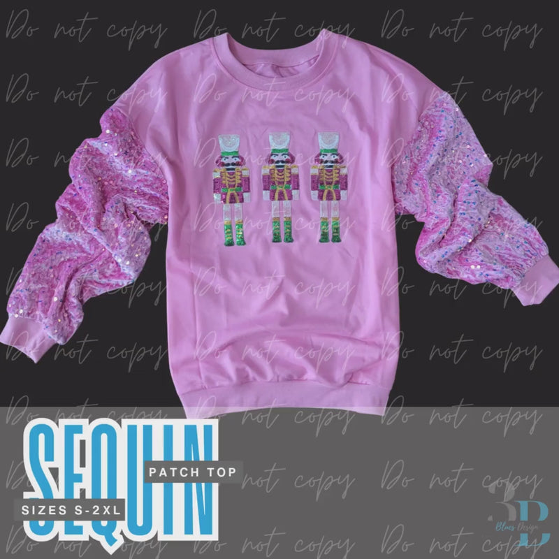 Pink Sequin Nutcracker Christmas Sweatshirt | Embroidered Holiday Top