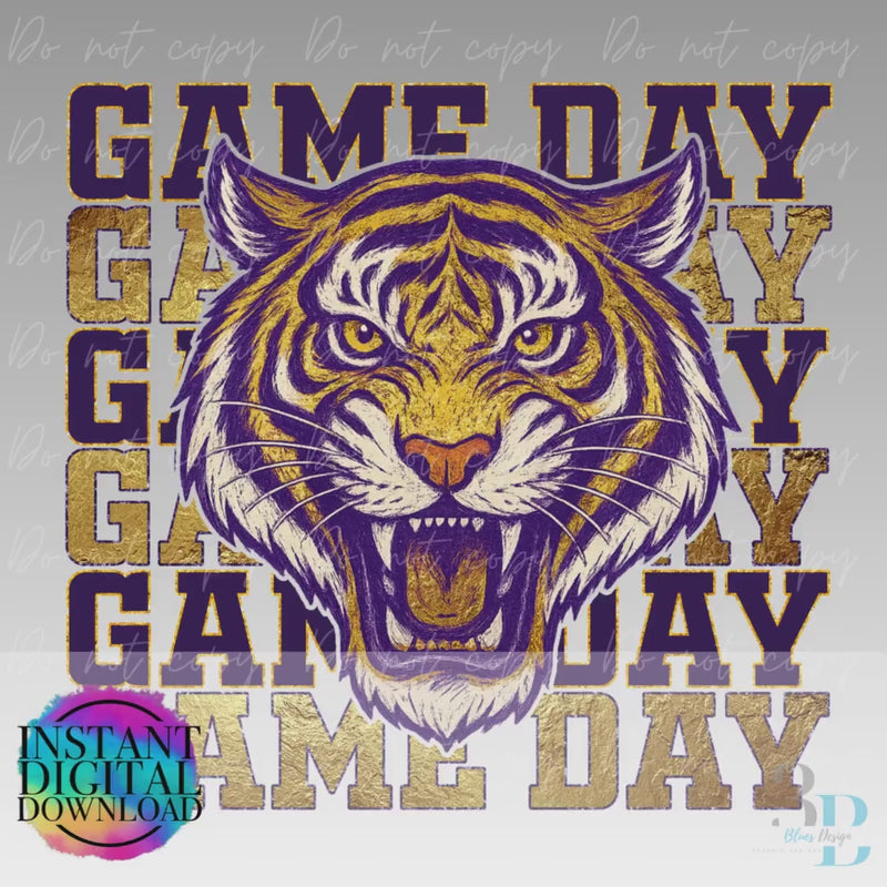 Tigers | Game Day | Gold Foil | Tiger Mascot | Louisiana | Purple and Gold | Digital File