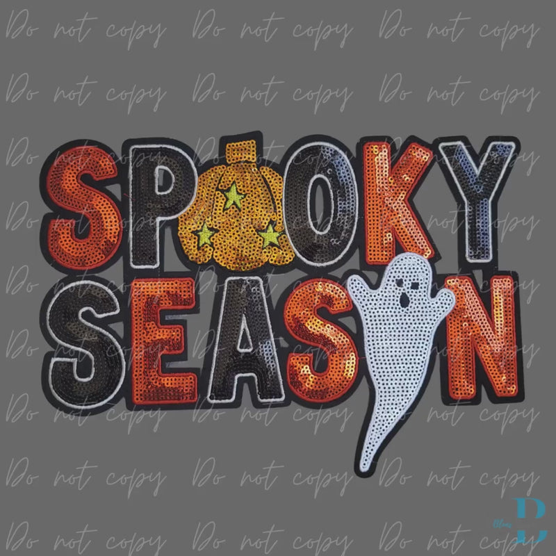 Spooky Season Ghost Pumpkin Stars Sequin | Halloween Iron-on Patch