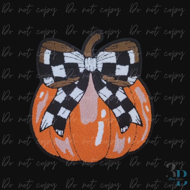 Pumpkin Checker Bow| Fall Chenille Iron-on Patch