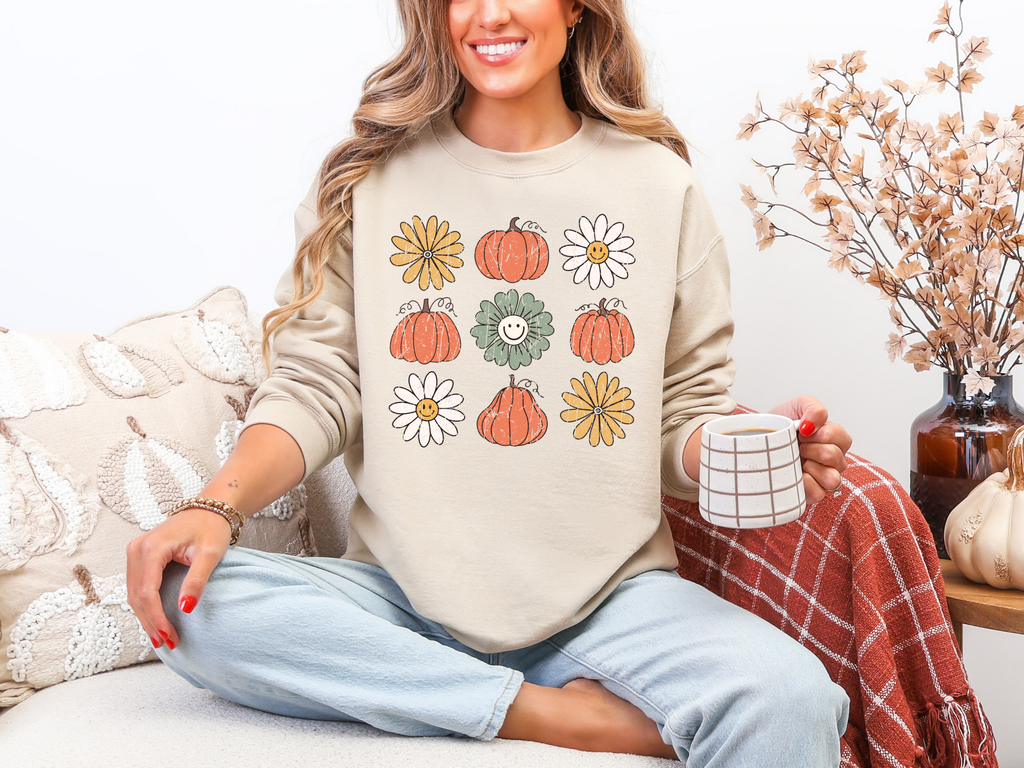 Hazel Blues® |  Pumpkin Flowers Retro Sweatshirt