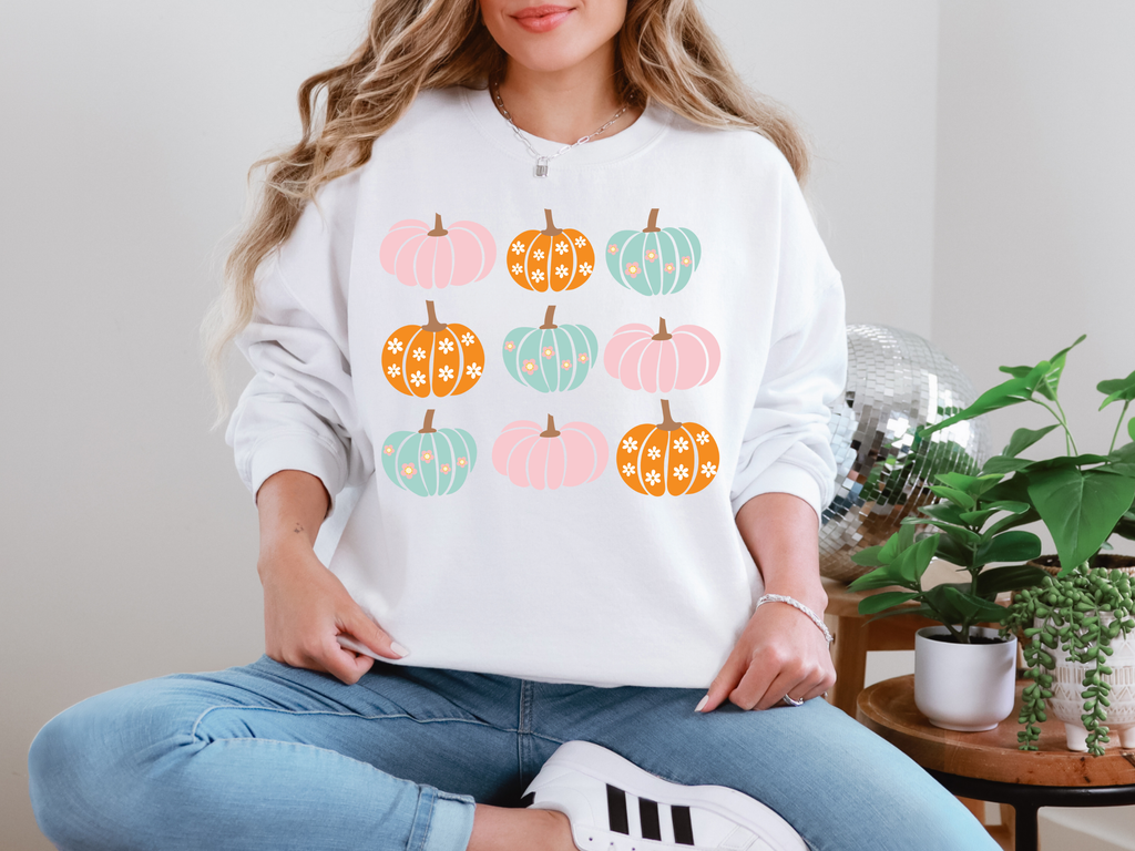 Hazel Blues® |  Pink Orange Blue Pumpkins Sweatshirt