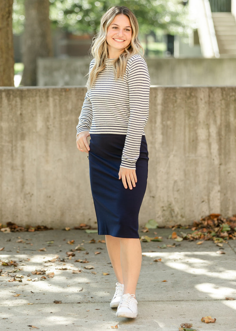 Quinn Navy Knit Midi Skirt – Hazel Blues®