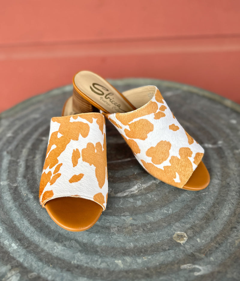 Hazel Blues® |  Richwood Peeptoe Tan and White Cowhide Slide