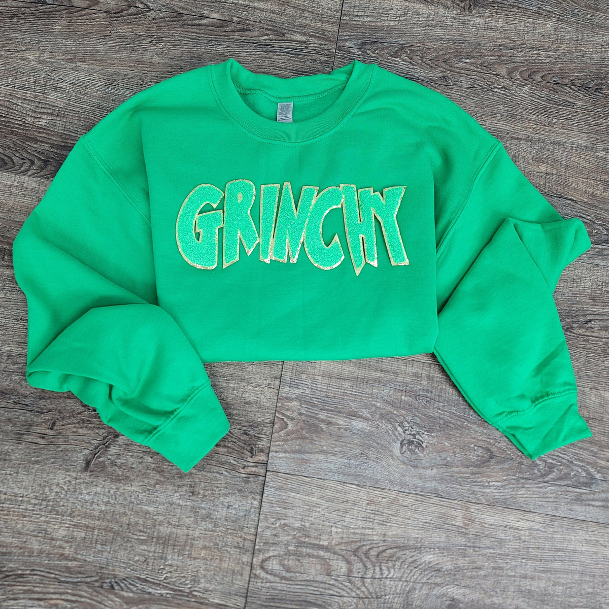 Hazel Blues® |  Grinchy Chenille Patch Sweatshirt: LIME GREEN