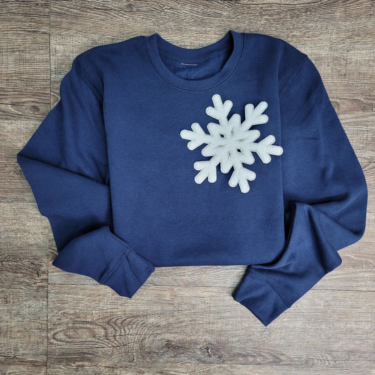 3Blues Designs |   Hazel Blues® |  Medium Snowflake Chenille Patch Sweatshirt