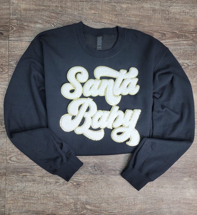 Hazel Blues® |  Santa Baby Chenille Patch Sweatshirt: WHITE