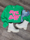 Hazel Blues® |  Merry & Bright Chenille Patch Sweatshirt: HOT PINK