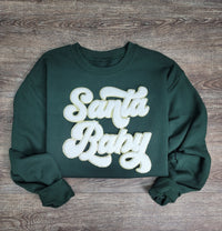 3Blues Designs |  3Blues Designs |  Hazel Blues® |  Santa Baby Chenille Patch Sweatshirt: WHITE