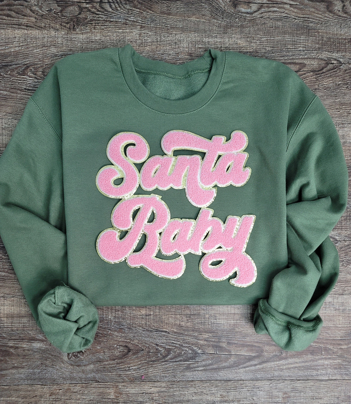 Hazel Blues® |  Santa Baby Chenille Patch Sweatshirt: LIGHT PINK