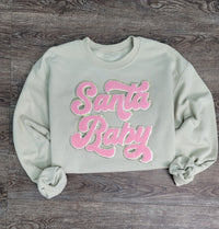 Hazel Blues® |  Santa Baby Chenille Patch Sweatshirt: LIGHT PINK