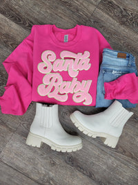 Hazel Blues® |  Santa Baby Chenille Patch Sweatshirt: LIGHT PINK