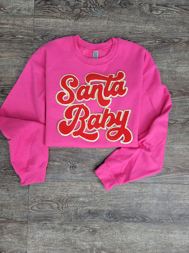 Hazel Blues® |  Santa Baby Chenille Patch Sweatshirt: RED