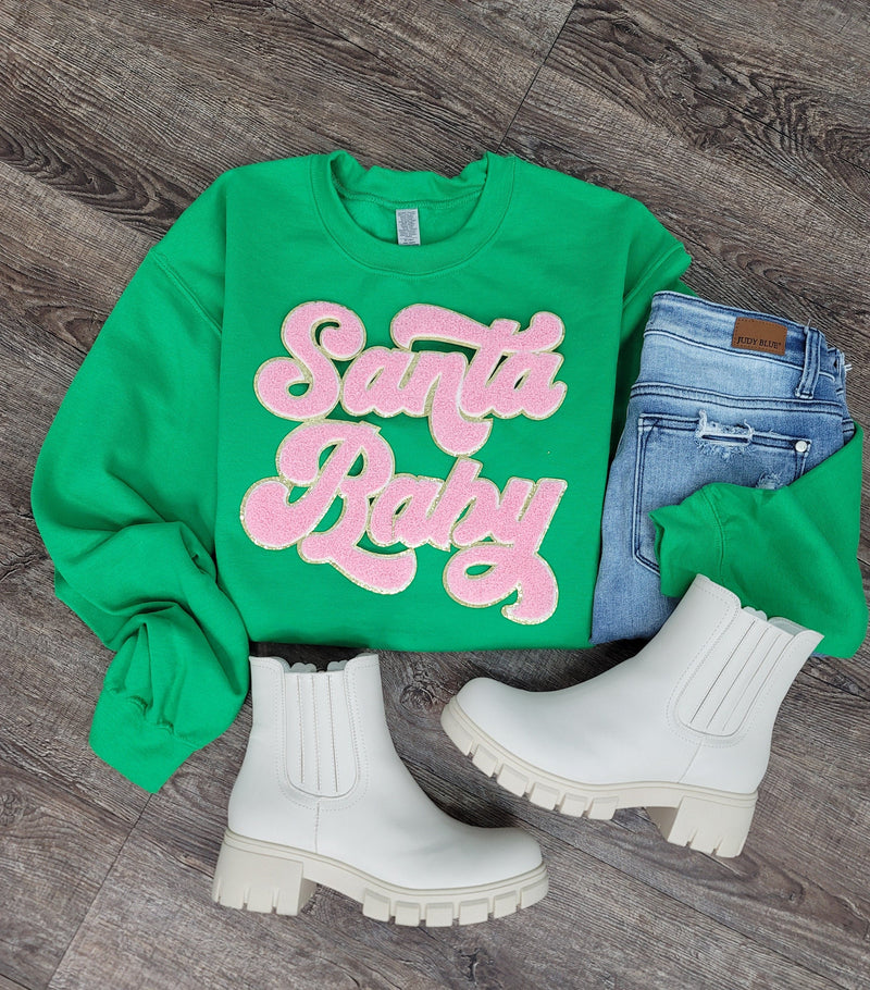 Hazel Blues® |  Santa Baby Chenille Patch Sweatshirt: LIGHT PINK