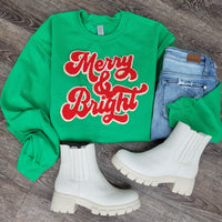 Hazel Blues® |  Merry & Bright Chenille Patch Sweatshirt: RED