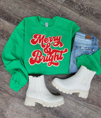 3Blues Designs |   Hazel Blues® |  Merry & Bright Chenille Patch Sweatshirt: RED