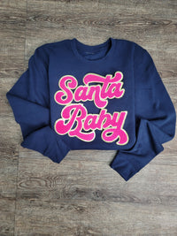 3Blues Designs |   Hazel Blues® |  Santa Baby Chenille Patch Sweatshirt: HOT PINK