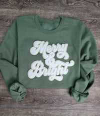 Hazel Blues® |  Merry & Bright Chenille Patch Sweatshirt: RED