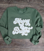 Hazel Blues® |  Merry & Bright Chenille Patch Sweatshirt: RED
