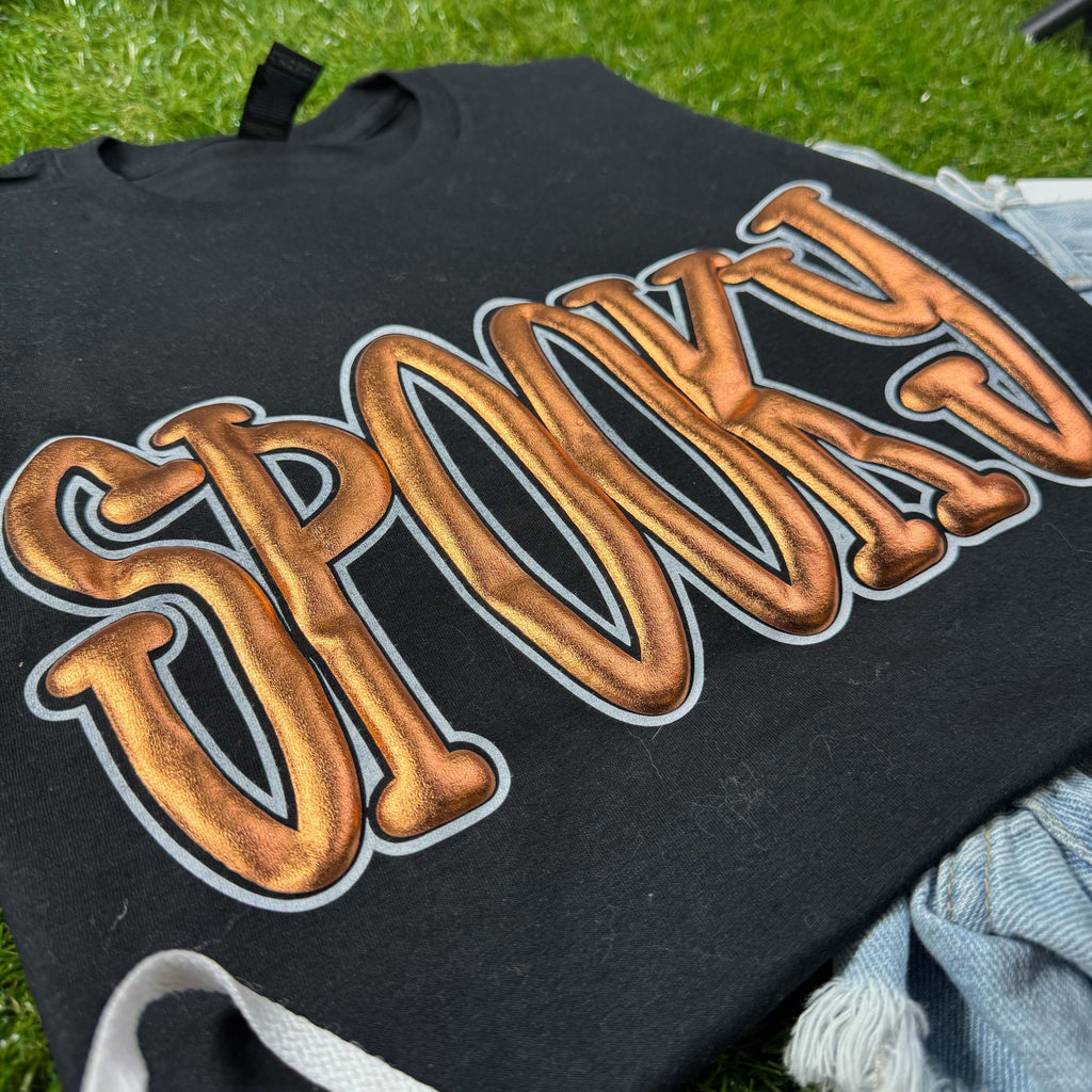 Hazel Blues® |  Halloween Metallic Spooky Puff Graphic Tee