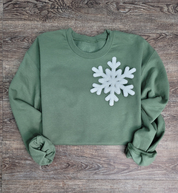 Hazel Blues® |  Medium Snowflake Chenille Patch Sweatshirt