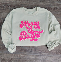 Hazel Blues® |  Merry & Bright Chenille Patch Sweatshirt: HOT PINK