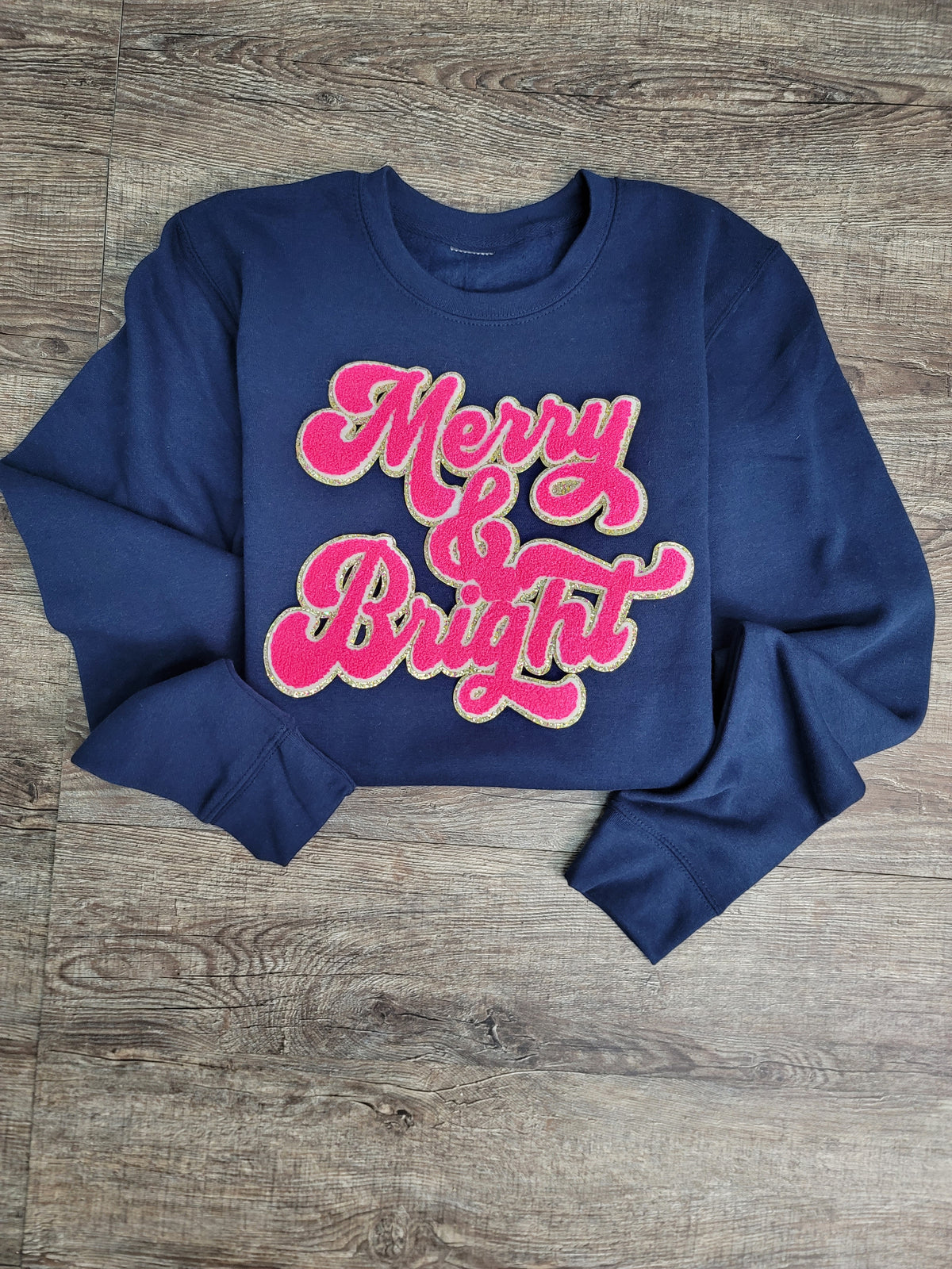 Hazel Blues® |  Merry & Bright Chenille Patch Sweatshirt: HOT PINK