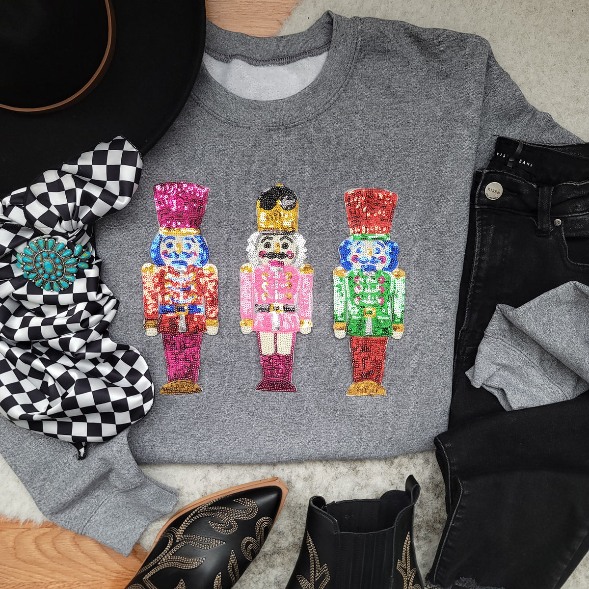 3Blues Designs |   Sequin Nutcrackers Patch Sweatshirt