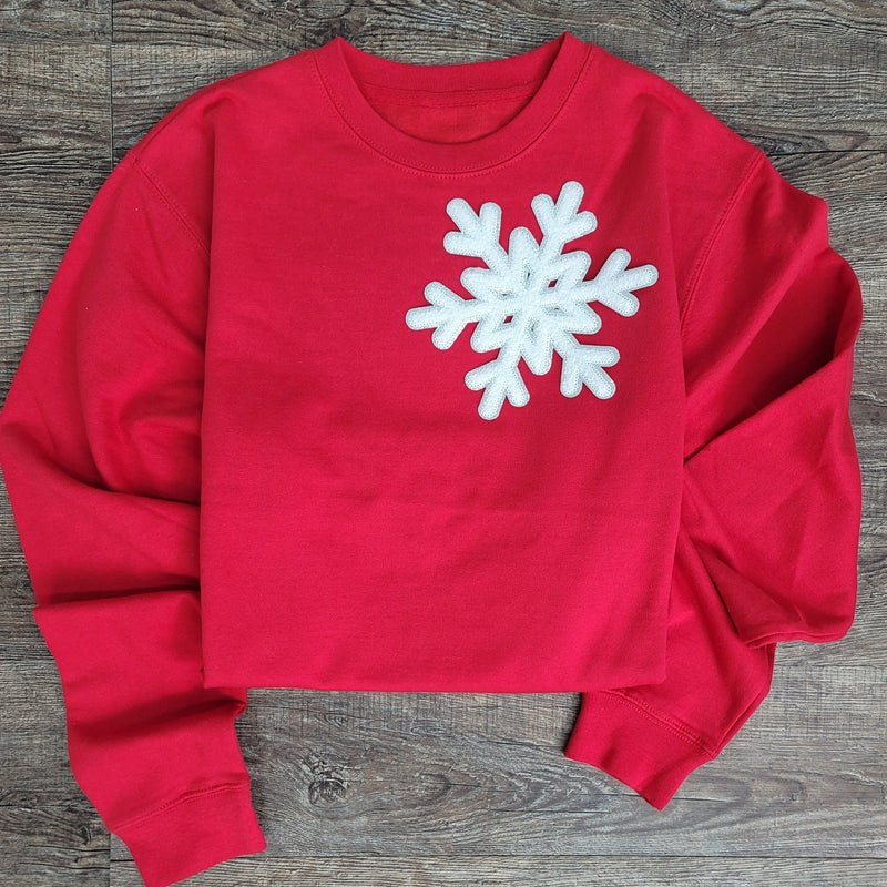 Hazel Blues® |  Medium Snowflake Chenille Patch Sweatshirt