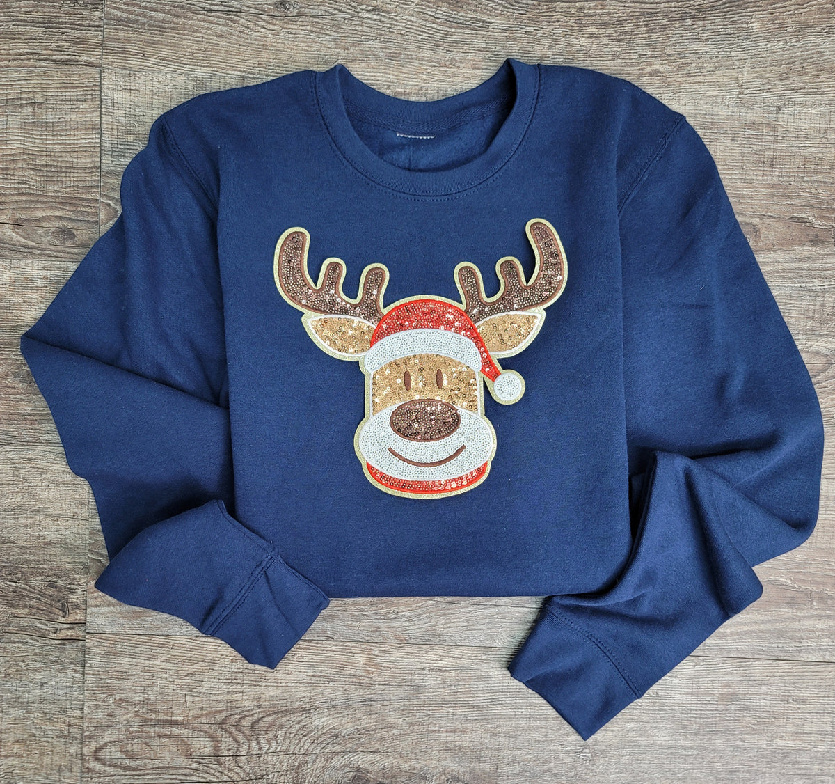 3Blues Designs |   Hazel Blues® |  Reindeer Sequin Patch Sweatshirt