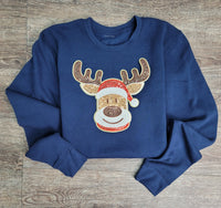 Hazel Blues® |  Reindeer Sequin Patch Sweatshirt