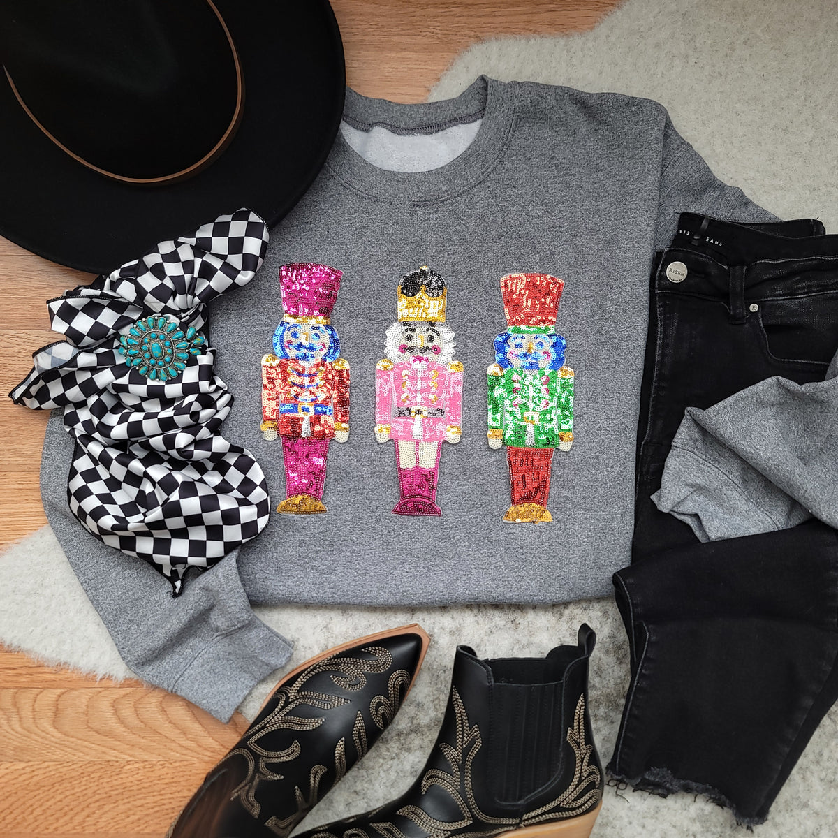 Hazel Blues® |  Sequin Nutcrackers Patch Sweatshirt