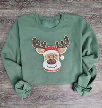 Hazel Blues® |  Reindeer Sequin Patch Sweatshirt