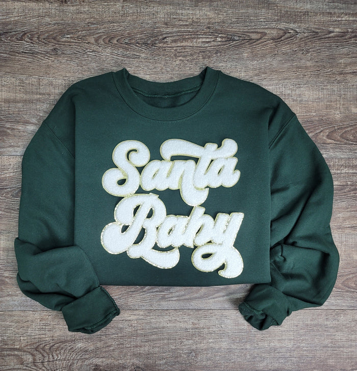 Hazel Blues® |  Santa Baby Chenille Patch Sweatshirt: WHITE