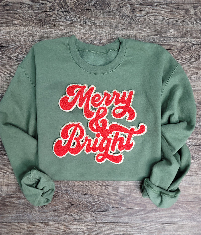 Hazel Blues® |  Merry & Bright Chenille Patch Sweatshirt: RED