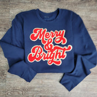 Hazel Blues® |  Merry & Bright Chenille Patch Sweatshirt: RED