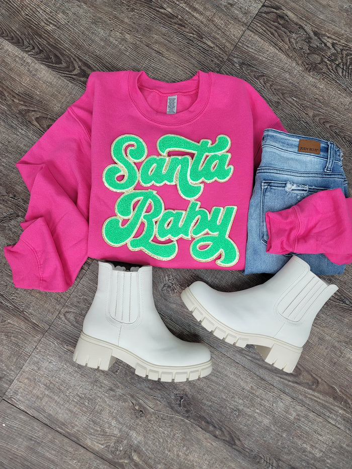 Hazel Blues® |  Santa Baby Chenille Patch Sweatshirt: LIME GREEN