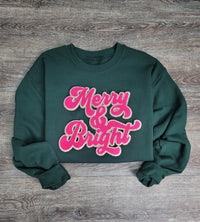 Hazel Blues® |  Merry & Bright Chenille Patch Sweatshirt: HOT PINK