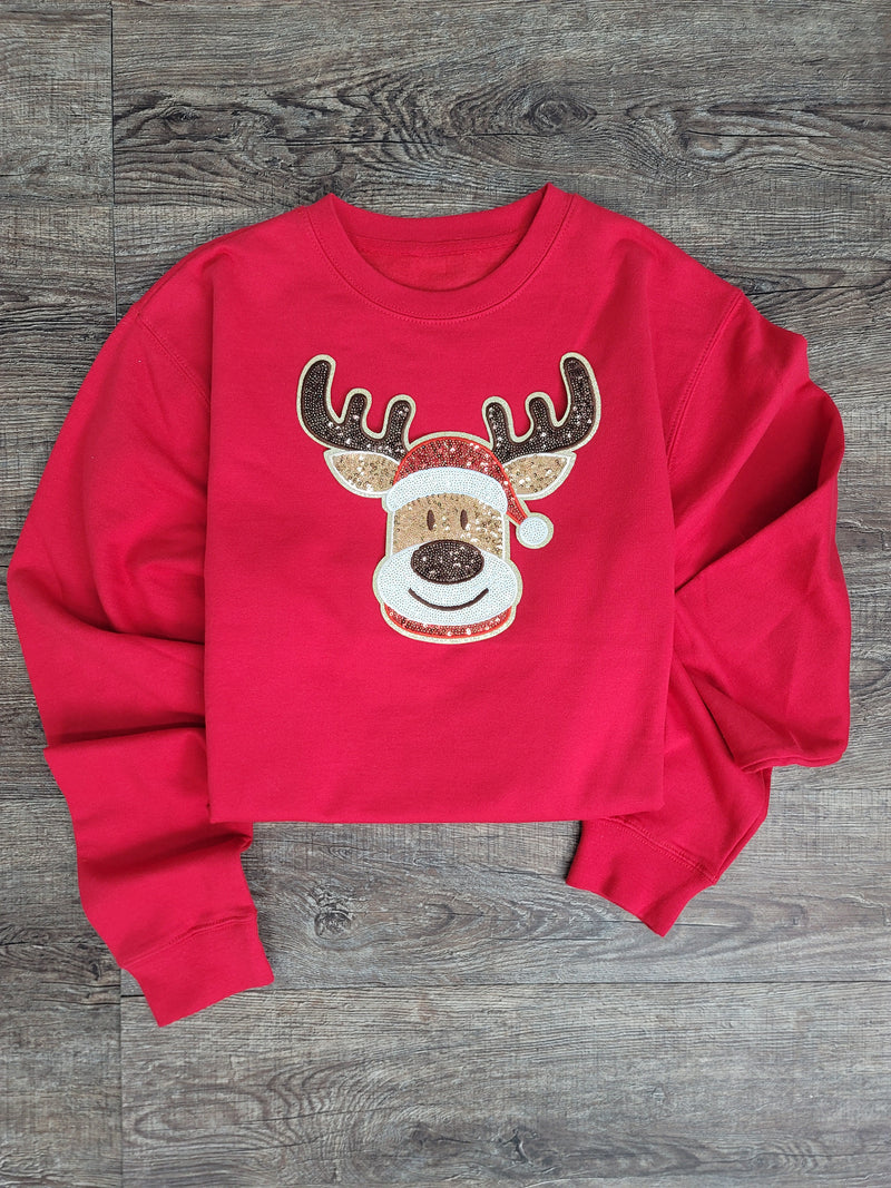 3Blues Designs |   Hazel Blues® |  Reindeer Sequin Patch Sweatshirt