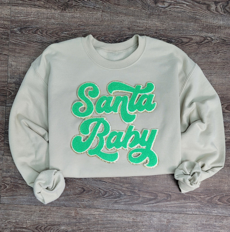 Hazel Blues® |  Santa Baby Chenille Patch Sweatshirt: LIME GREEN