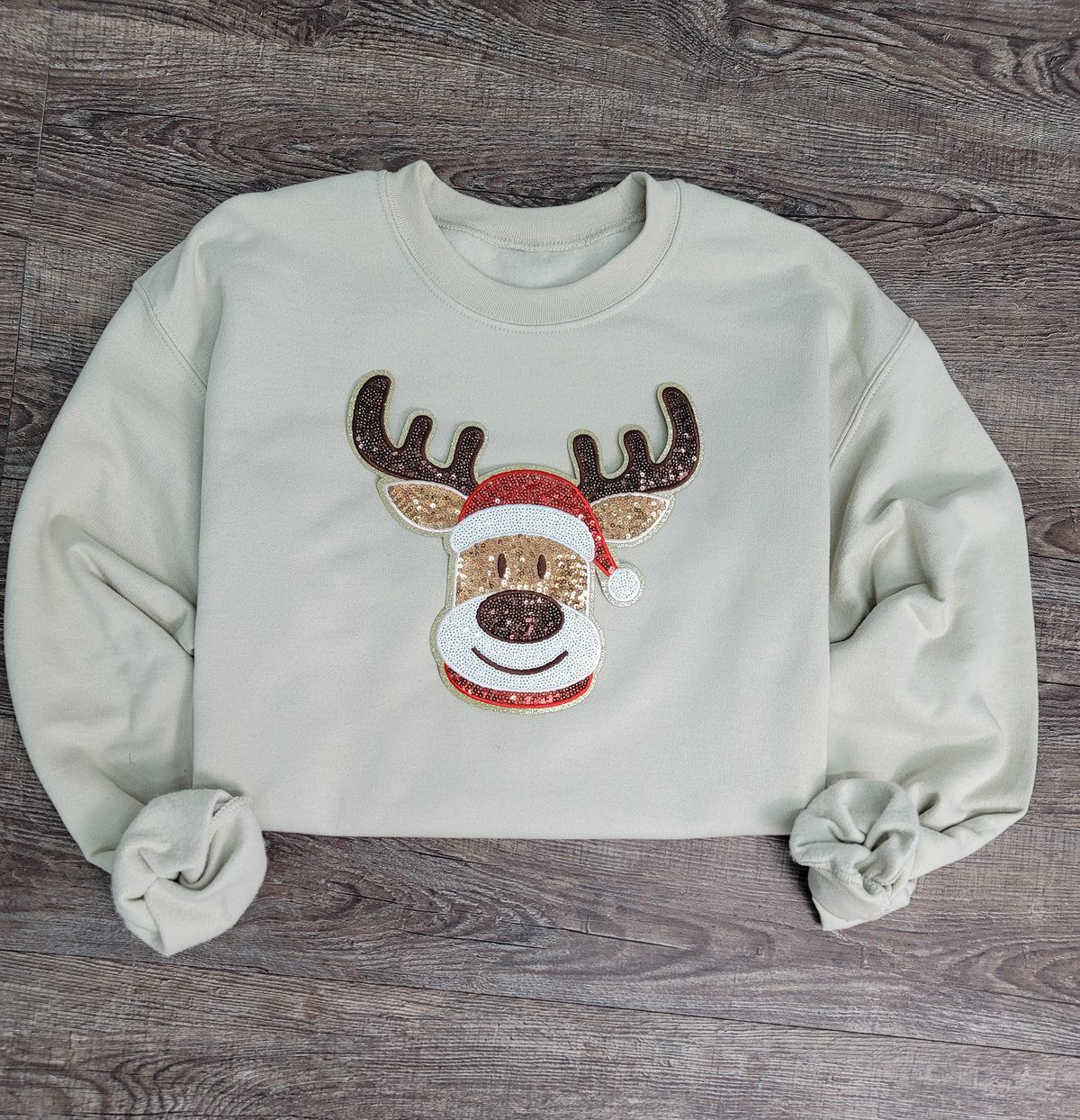 3Blues Designs |   Hazel Blues® |  Reindeer Sequin Patch Sweatshirt