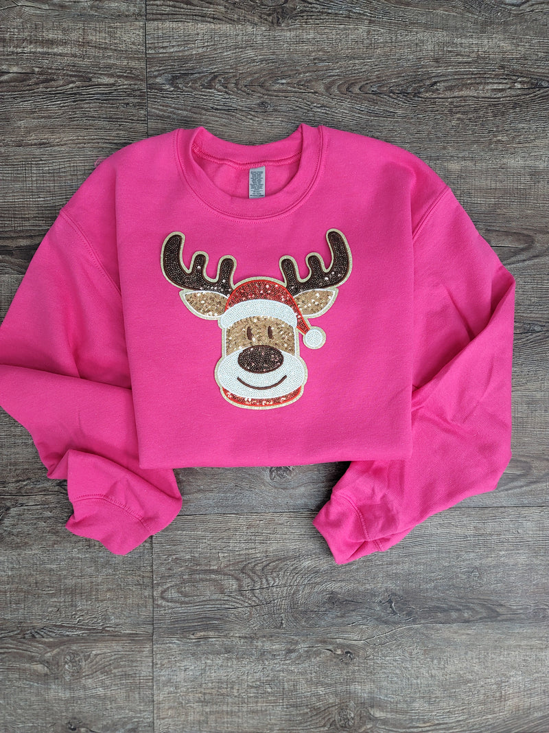 3Blues Designs |   Hazel Blues® |  Reindeer Sequin Patch Sweatshirt