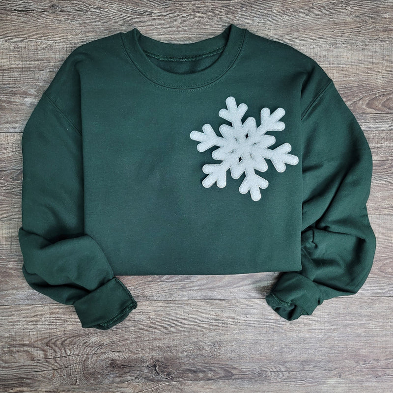 Hazel Blues® |  Medium Snowflake Chenille Patch Sweatshirt